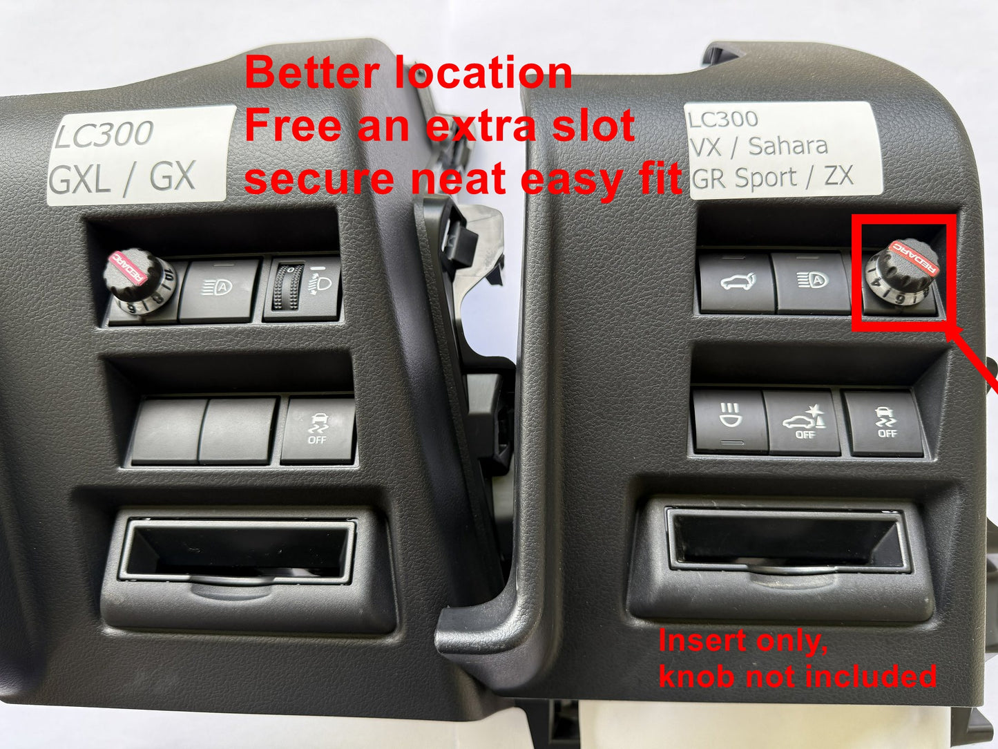 Unique Towpro adjust knob holder / insert for RedArc Brake Controler V3 elite on Toyota Land Cruiser 300 VX / Sahara / GR Sport / ZX